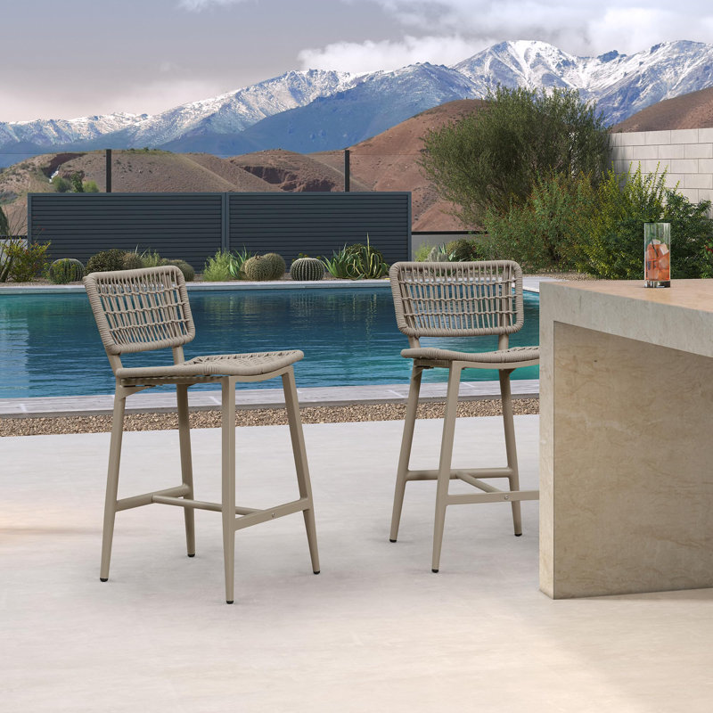 Ensemble de 2 tabourets de bar pour patio avec tabourets tissés en osier, Champagne, Champagne, 25.2"