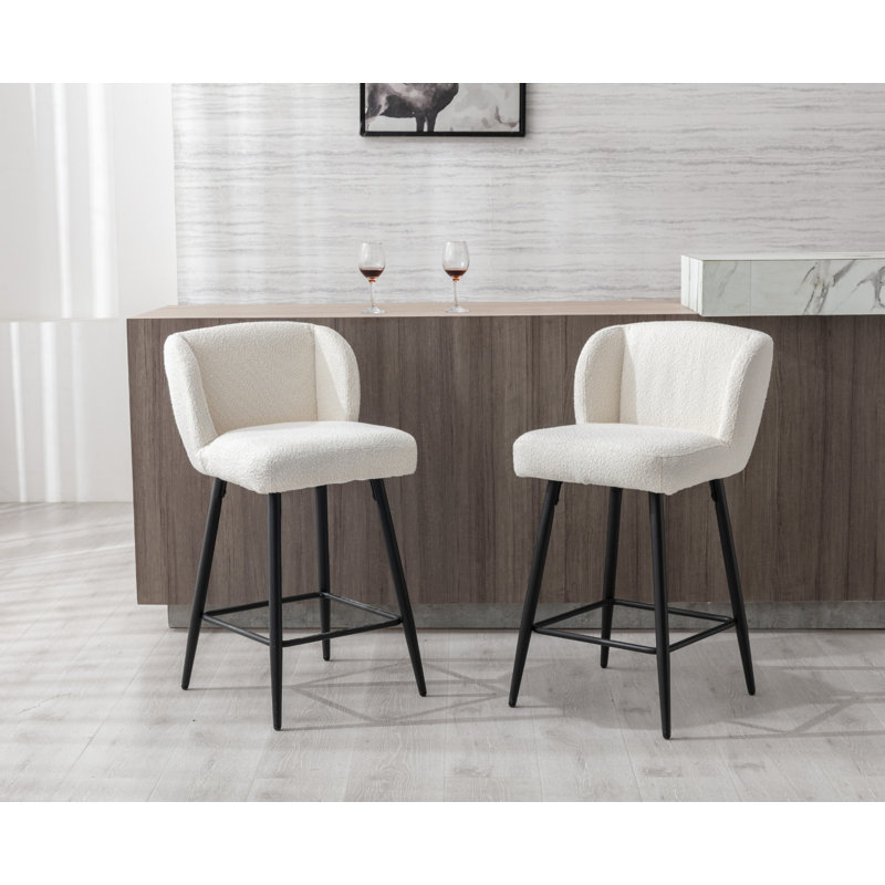 Upholstered Bar Stool with Iron Frame, White, 2