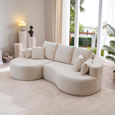 106 po Canapé modulaire courbé en velours côtelé 2 pièces avec méridienne pour salon