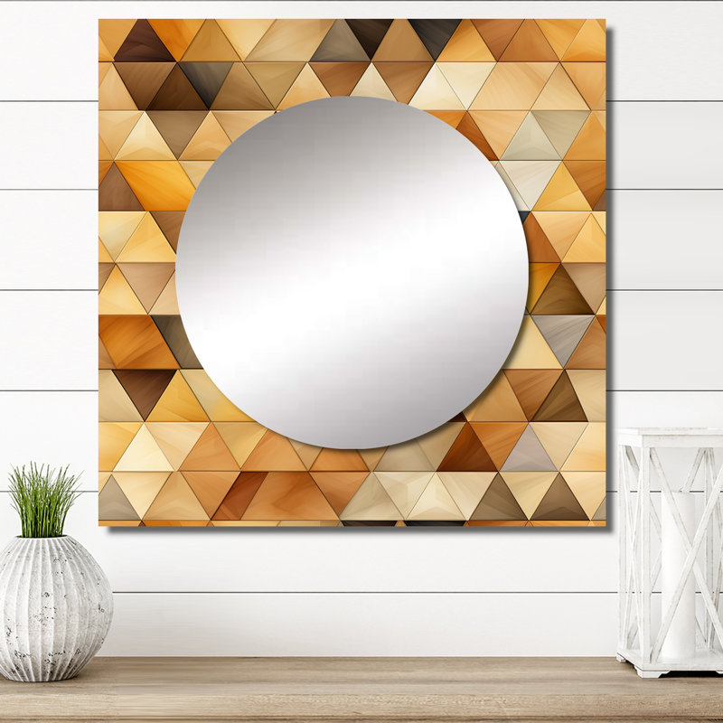Beige et brun rustique Triangle Vision - grand miroir carré moderne pour décoration murale, 23 po x 23 po