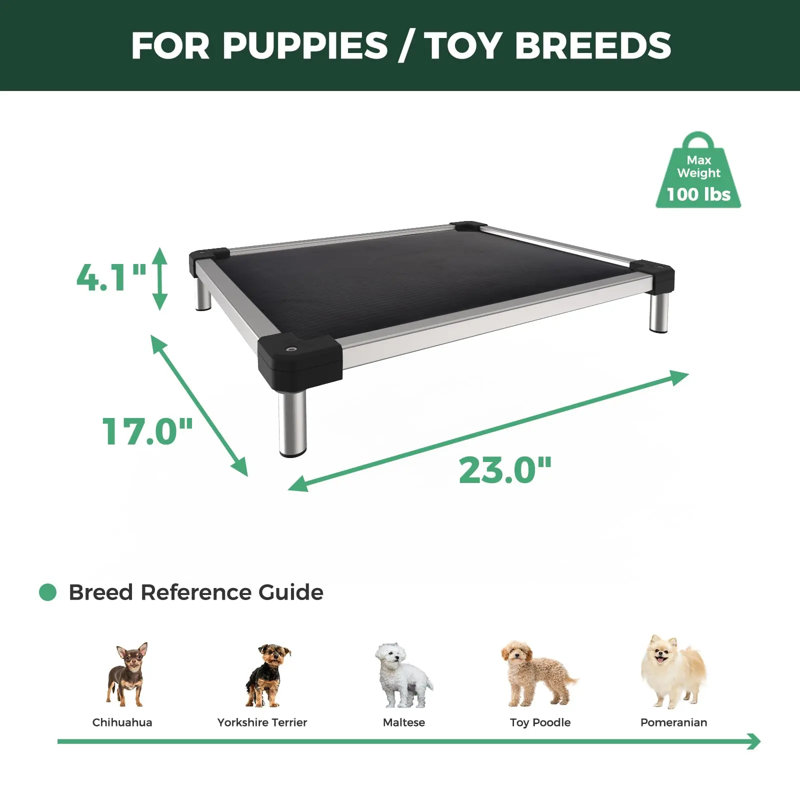 Lit pour chien surélevé à l'épreuve des mâchoires, lit surélevé pour usage intérieur / extérieur / camping, lit pour animal de compagnie rembourré durable et lavable pour chiens jouets, L 23,0 po x l 17,0 po x H 4,5 po, noir