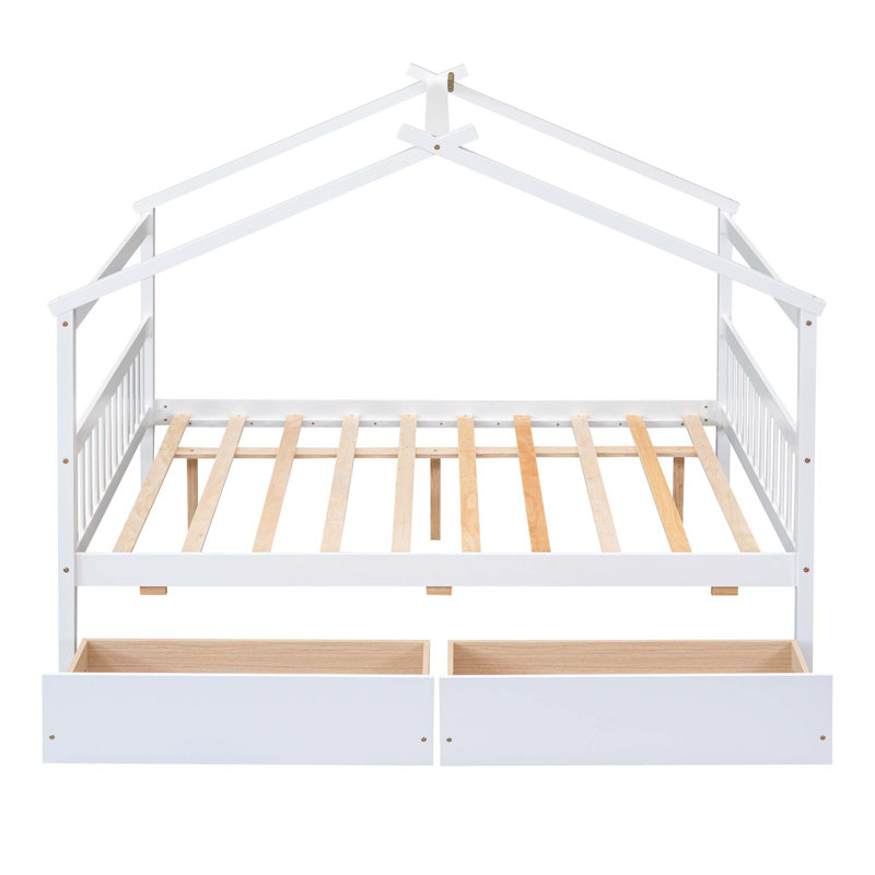 Pittston 2-Drawer Standard Bed Wooden House Bed, White, Full