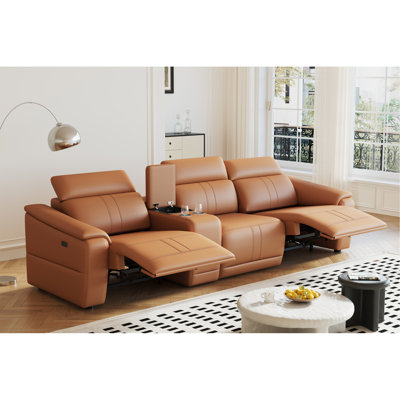 Power Recliner Sofa Set, 3-Seat Reclining Sectional Sofa With Adjustable Headrest &  Power Recline, Breathable Leather With Storage Console & USB Ports, Easy Assembly Living Room Furniture Sets