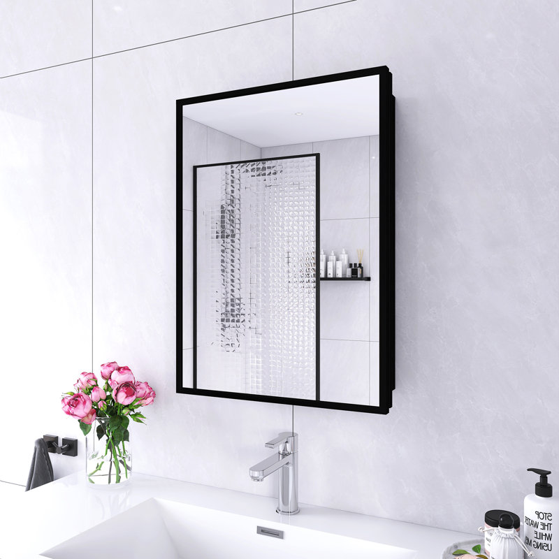 Armoire à pharmacie noire avec miroir, H 26 po x l 20 po x P 4,9 po