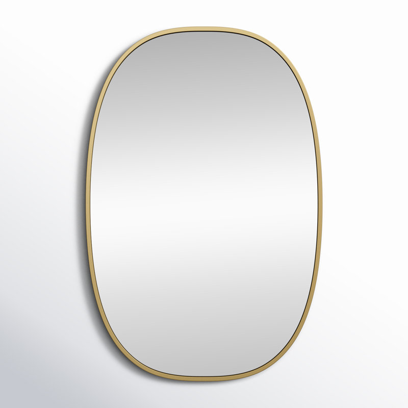 Sabine Metal Curved Oval Wall Mirror, 30" x 20", Brass
