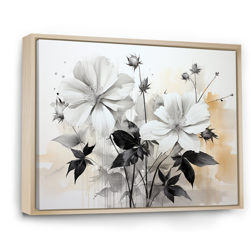 Hibiscus gris intemporel minimalisme I, H 16 po x l 32 po x P 1 po, Cadre naturel flottant