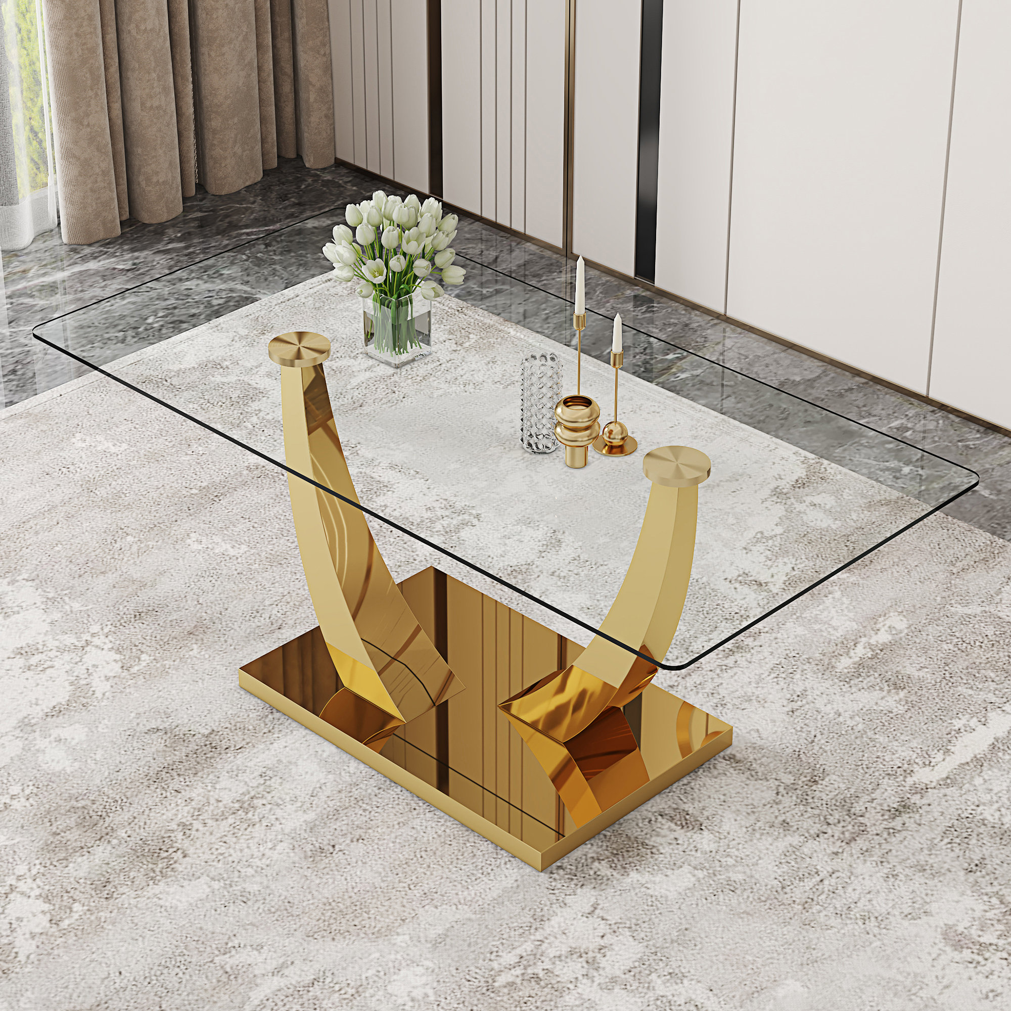 Mercer41 Modern Simple Rectangular Dining Table With Clear Glass Top ...