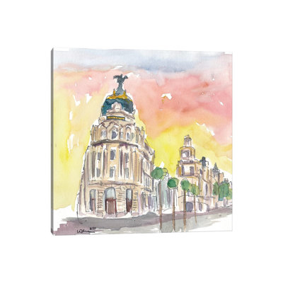 «Gran Via Street Scene Af après In Madrid Espagne» par Markus & Martina Bleichner - Toile tendue avec châssis sur toile tendue