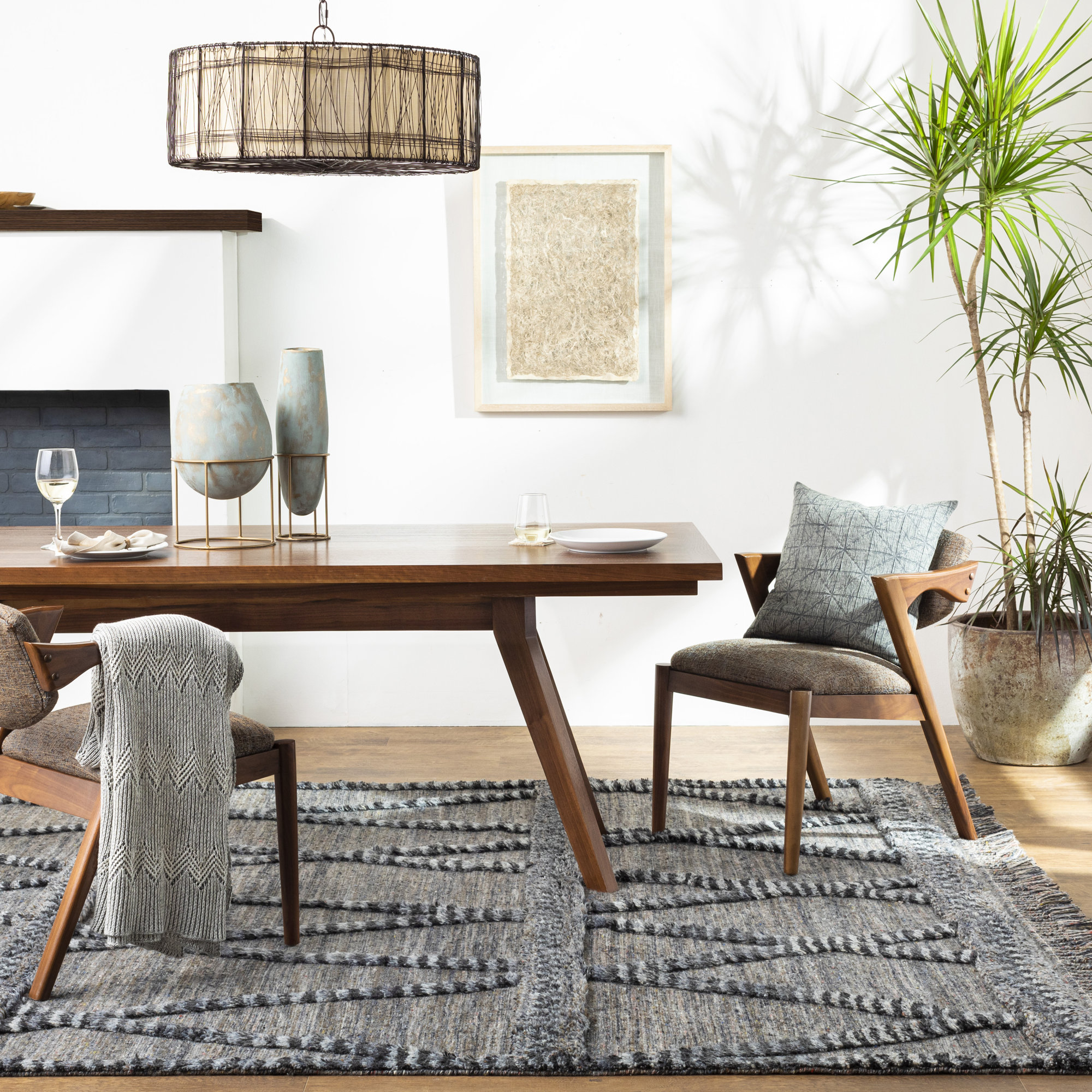 Leanna Hand-Knotted Wool Brown/Grey/Blue/Black Area Rug, Rectangle 8'10" x 12'