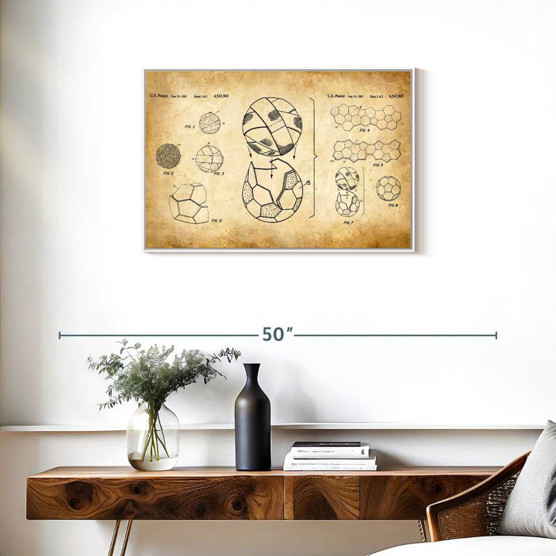 Ballon de soccer - brevet de 1985, 31 po x 21 po, Cadre flottant blanc