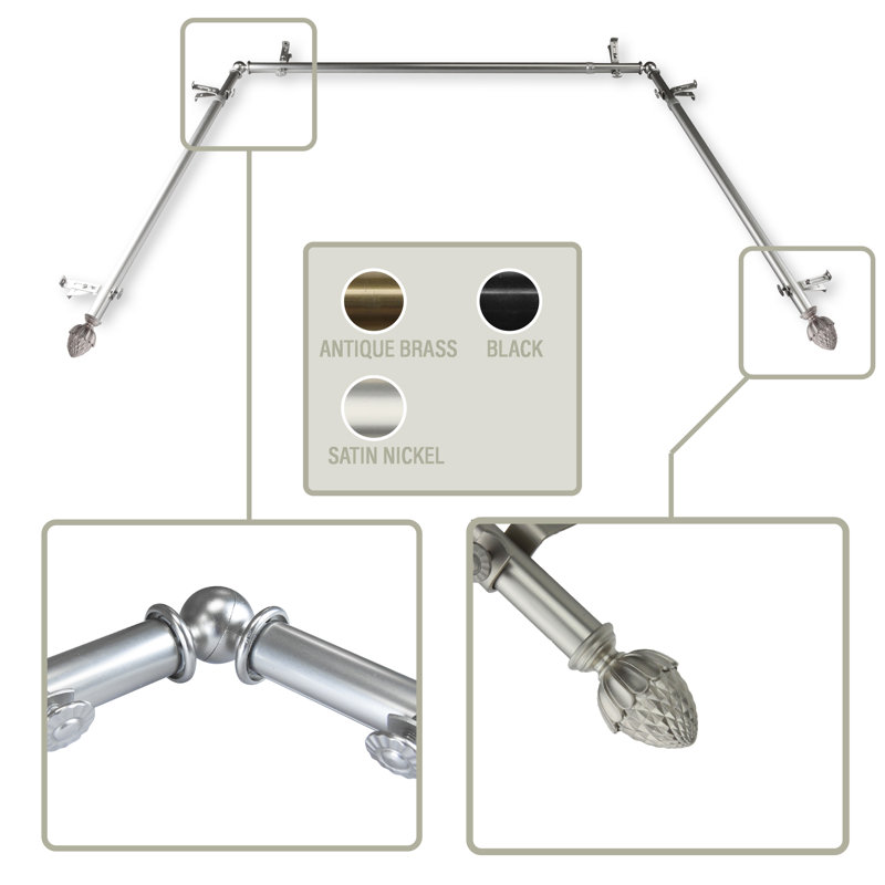 Tringle à rideaux simple à baie vitrée ajustable de 38 à 72 po Areli, Nickel satiné