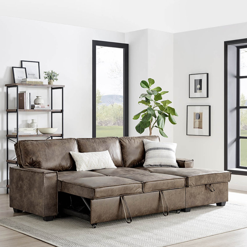 Makynzie 3 Seater Faux Leather Sofa Bed, Right Hand Facing