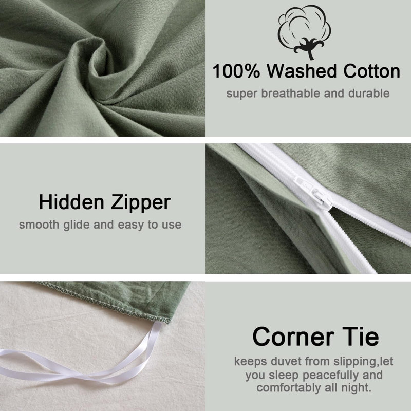 Sateen Duvet Cover, Green, Queen Duvet Cover + 2 Standard Shams