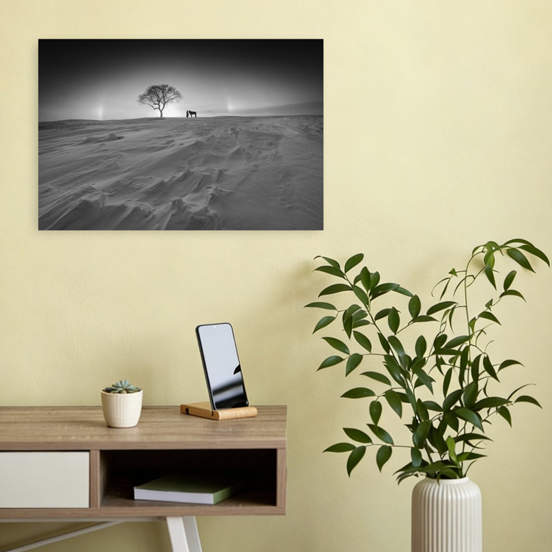 «Winter Horse and Tree Dramatic Minimalist Serene Horse Landscape», reproduction d'art murale, H 12 po x l 18 po