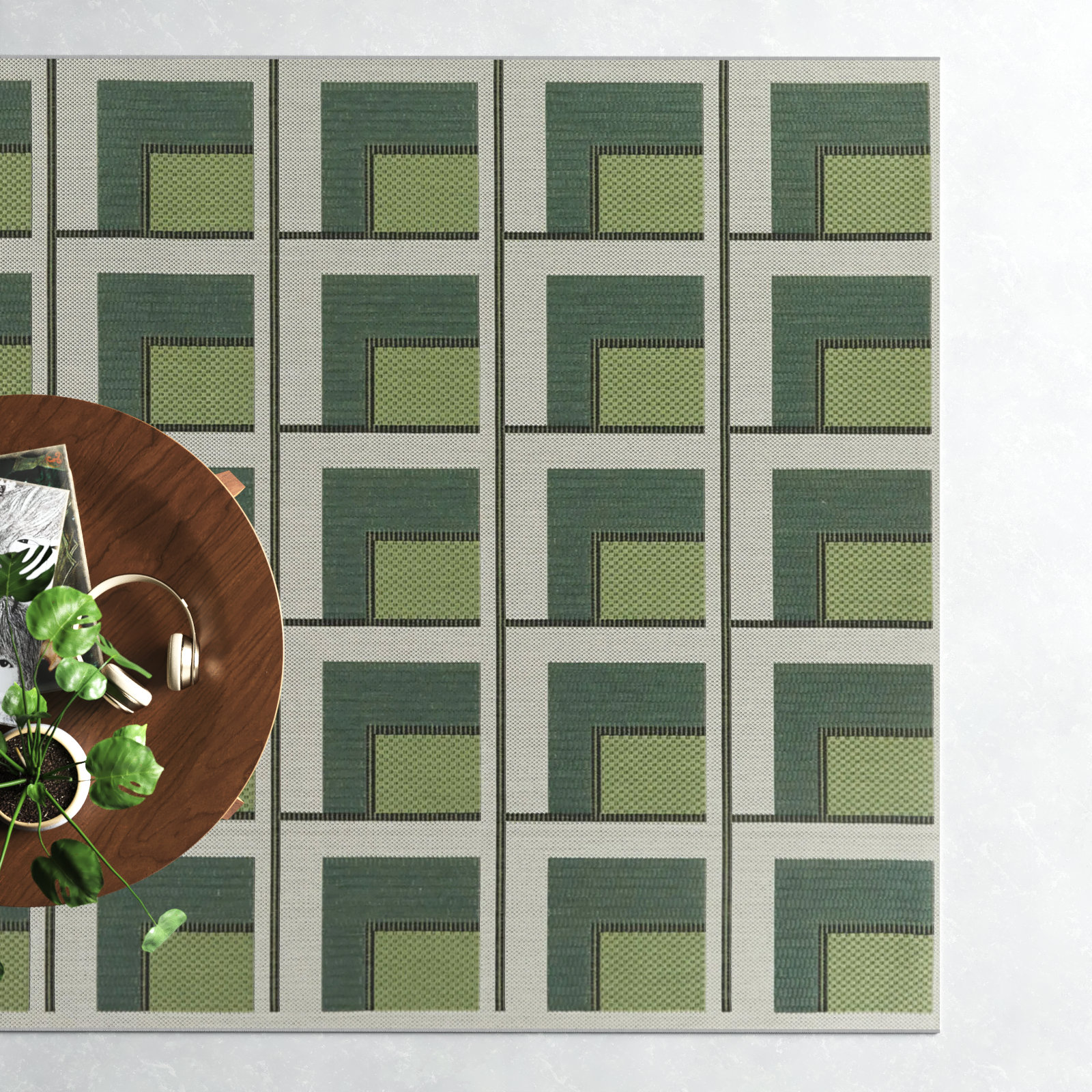 Kamran Rectangle Geometric Machine Woven Polypropylene Indoor / Outdoor Area Rug in Green/Gray, Rectangle 5'3" x 7'