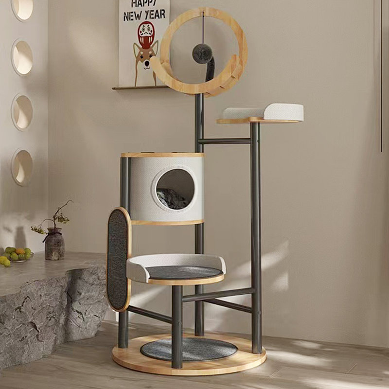 Solid Wood Cat Tree with Iron Pillars