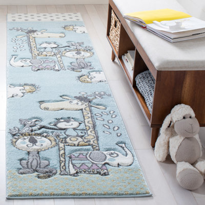 Burgan Animal Print Blue Area Rug