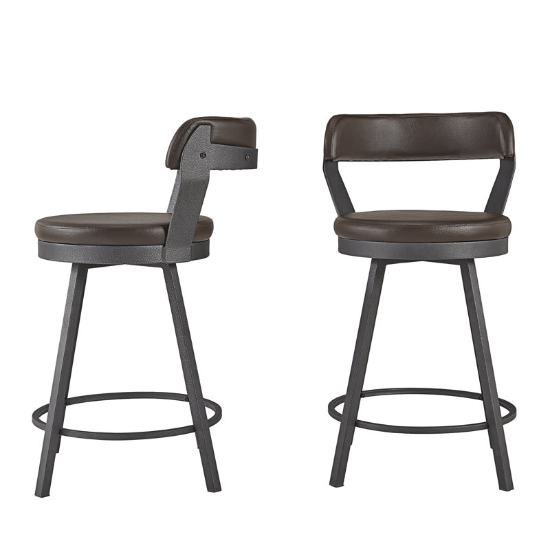 Nicks Swivel Upholstered Counter Stool with Metal Frame, Brown, Counter Stool (25.05" Seat Height)