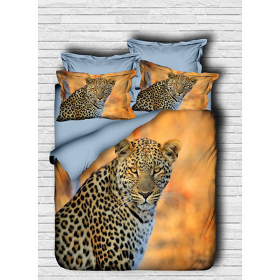 High-Quality King Quilt Cover Set, 100% Polyester Microsatin & Cotton, 78.7 x 59.1 inches | 3D Printed Design, Machine Washable, Zipper Closure | Elegant Orange, Brown & Blue Colors, Soft & Comfortable Bedding