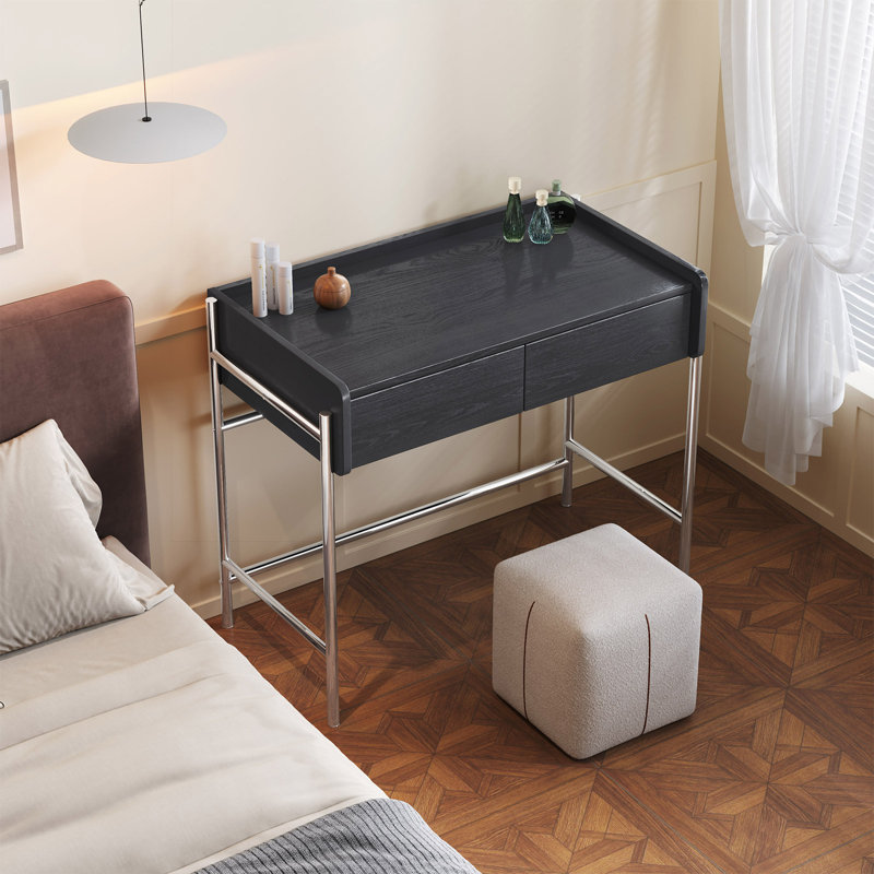 Modern Vanity Table with Drawers, Black Wood Grain