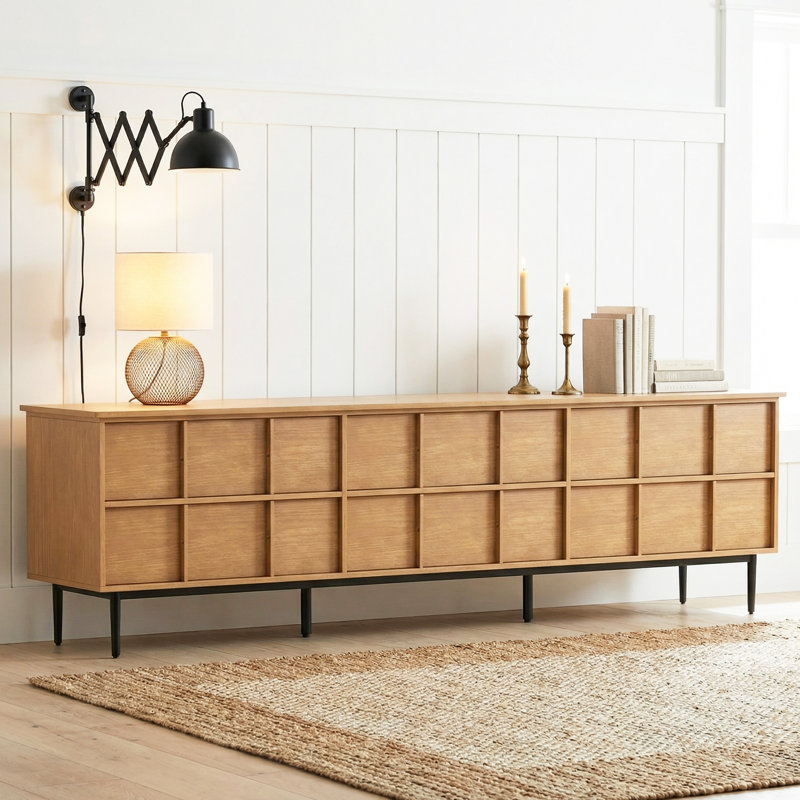 Meuble télé 86,61 pouces pour console multimédia 90 pouces à profil bas avec 6 grands tiroirs