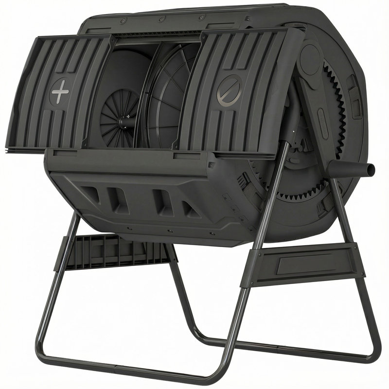 Composteur d'extérieur 53 gallons, composteur culbuteur à double chambre avec évents réglables, sans Bpa, noir