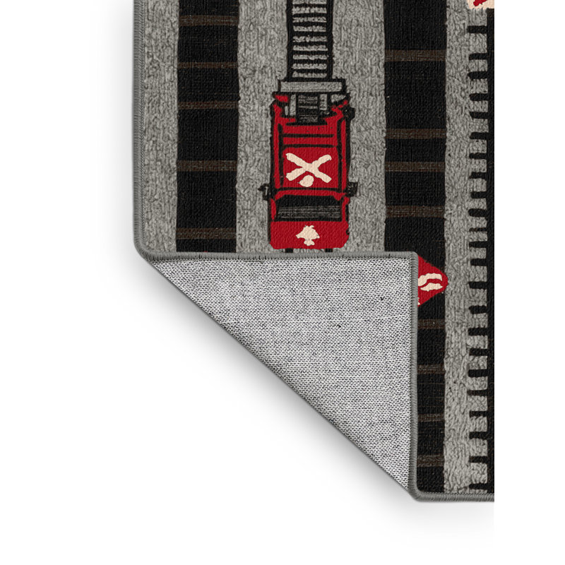 Machine Washable Transportation Gray Area Rug, Round 3'