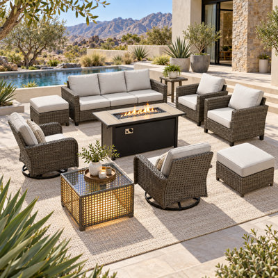 Ensemble de mobilier d'extérieur en osier 10 pièces, canapé d'invité en rotin et chaise pivotante, résistant aux intempéries et durable