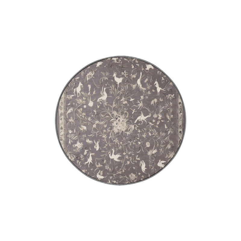 Machine Washable Gray Area Rug, Round 3'