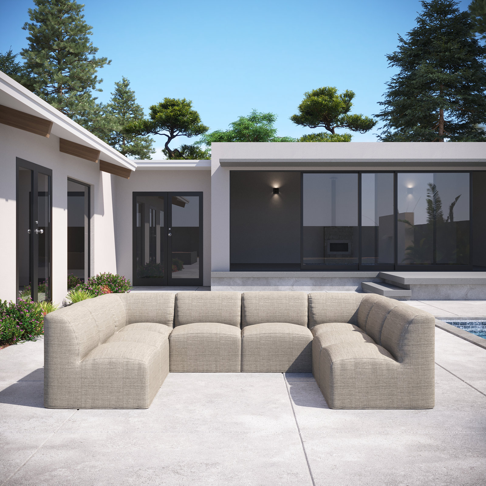 Praia 124" Sunbrella Outdoor U Sectional, Cast Silver Sunbrella®