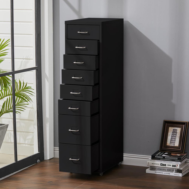 Eumeka 28cm Wide 8 -Drawer File Cabinet, Black