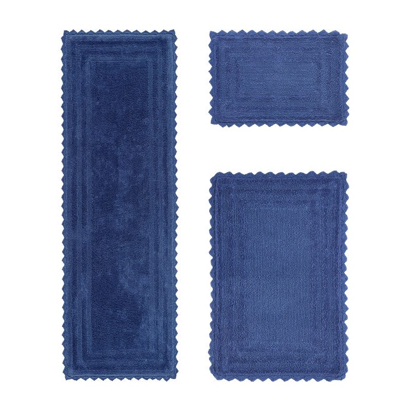 Jacole 100% Cotton Tufted 3 Piece Bathroom Rug Set, Reversible, Super Absorbent & Extra Soft Machine Washable Bath Rug Ideal for Shower & Tub Areas