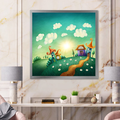 Petites maisons dans un village fantastique vert - Impression sur toile