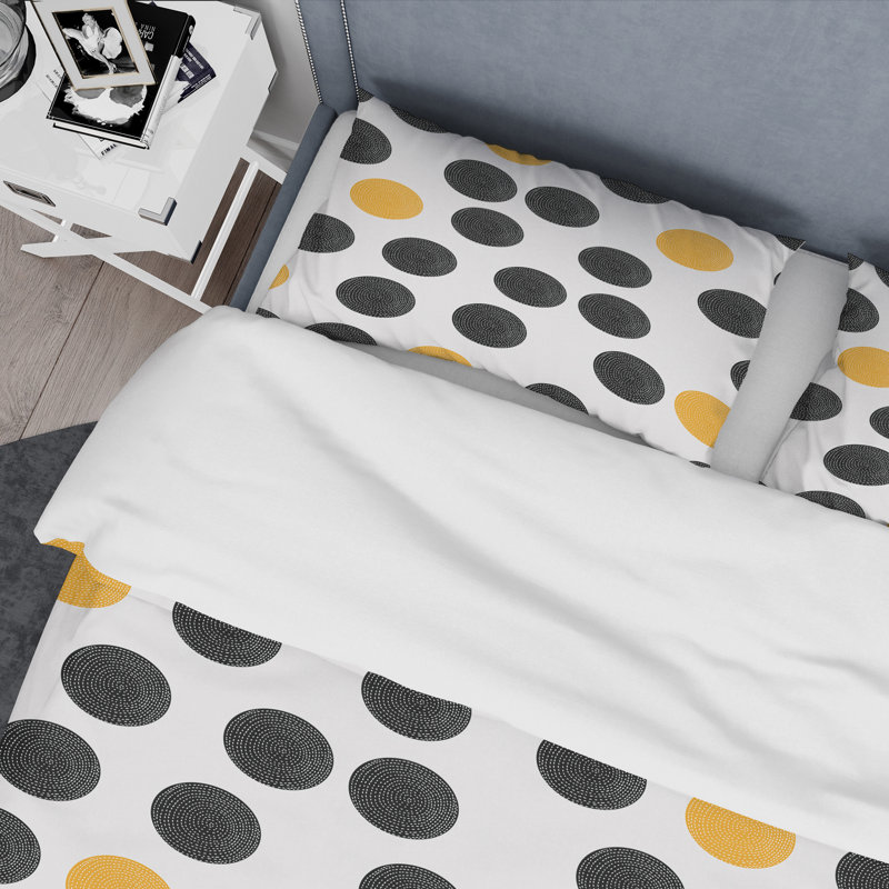 Ensemble de housse de couette en microfibre noir / jaune 3 pièces, Housse de couette pour grand lit et 2 taies décor