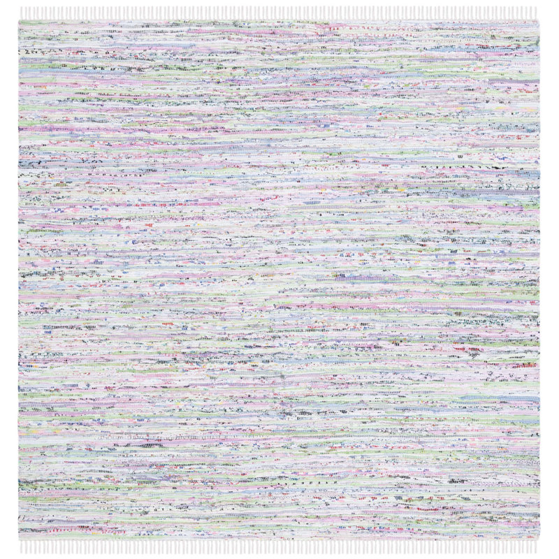 Fales Rug Hand Woven Cotton Striped Rug, Square 6'