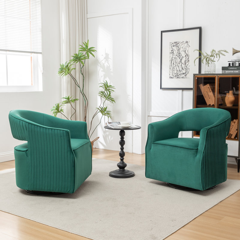 Fumiyo Velvet Swivel Barrel Chair, Dark Green