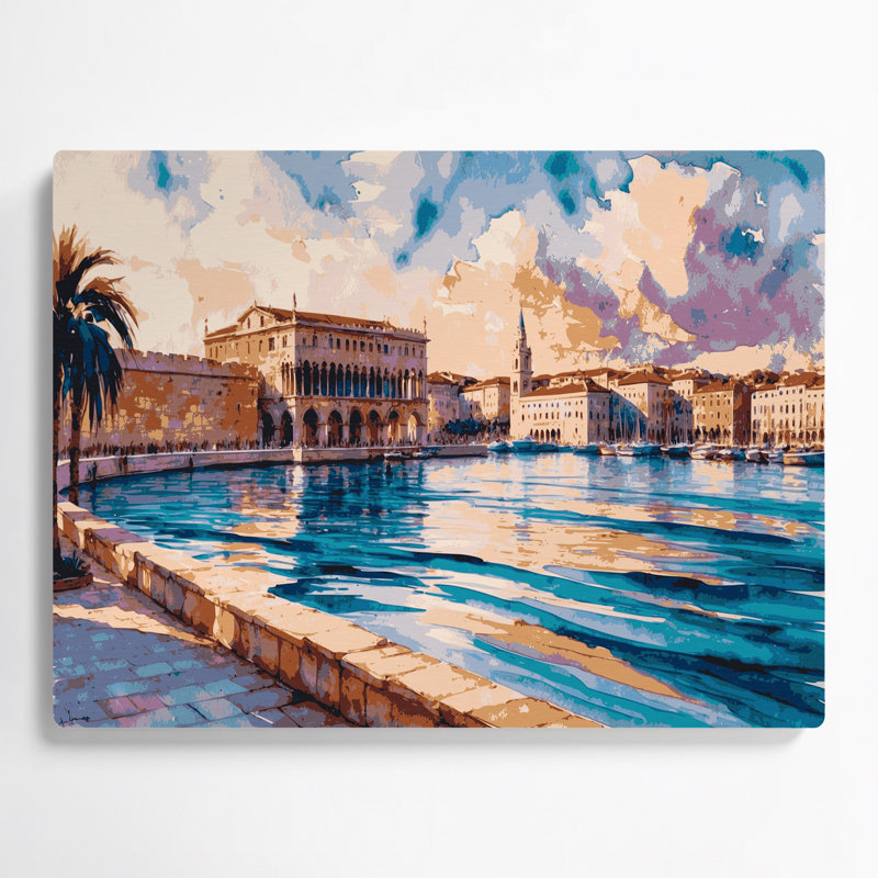 Art mural en métal beige avec villes de Split, H 24 po x l 36 po