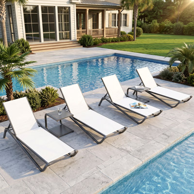 Chaise longue inclinable avec table pour le jardin et la piscine Hester