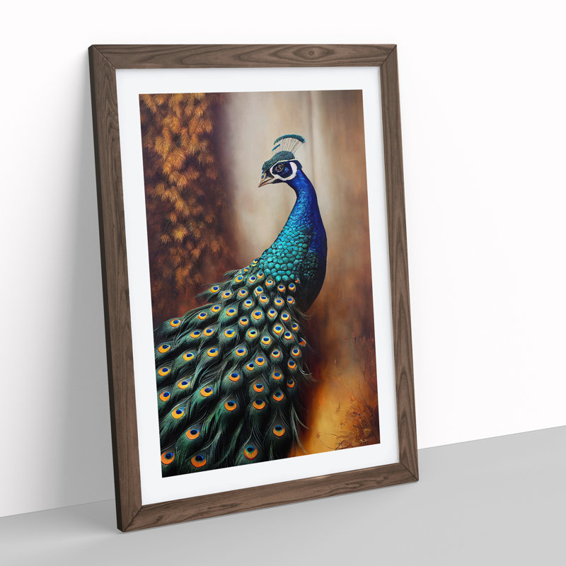 Peacock View No.1 - Wall Art, 66cm H x 48cm W, Walnut Framed Paper, White