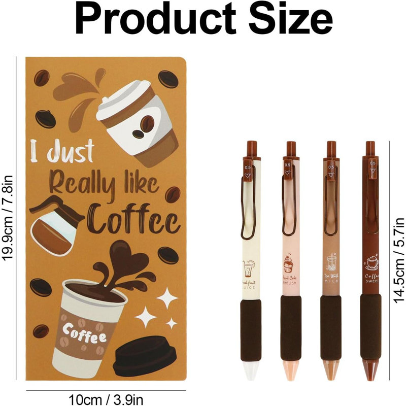 Coffee Sticky Notes Set With 4-Piece Gel Pens Bundle, Cute Writing Memo Pad Sticky Notes Pads To Do Notepad For School Office Home (Coffee)
