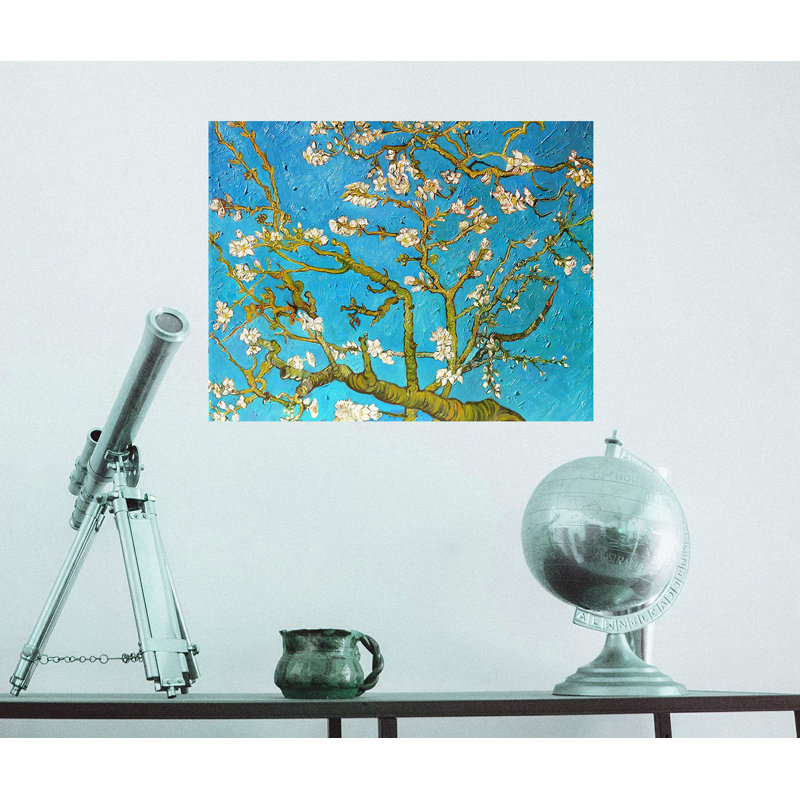Adhésif décoratif fleurs en amande gogh, H 14 po x l 18 po, Bleu / vert