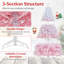 Arbre de Noël artificiel 7 pi avec 1264 branches et base pliante en métal blanc et rose-1036524048-1036524054