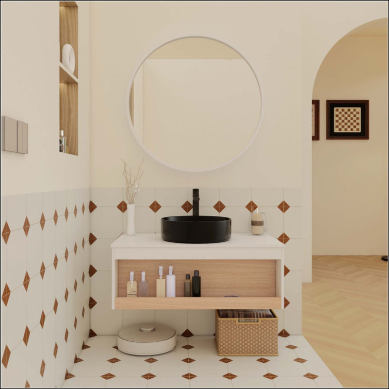 Meuble-lavabo flottant avec lavabo vasque, meuble-lavabo mural avec rangement ouvert, finition avec comptoir durable, conception moderne peu encombrante (livré dans 2 boîtes)
