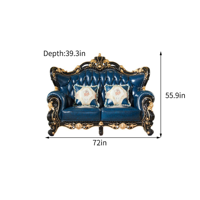 Causeuse à accoudoirs roulés en cuir véritable 72 po