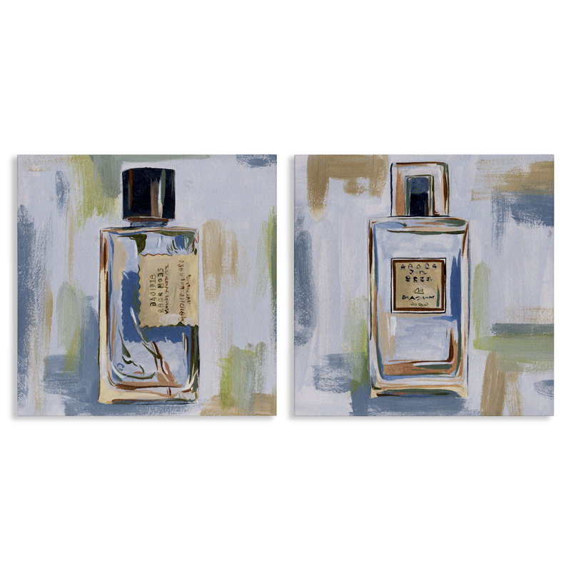Abstrait ensemble de 2 bouteilles de parfum en forme de cœurs par Melissa Wang, H 24 po x l 24 po