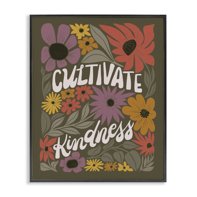  «Groovy Cultivate Kindness», estampe numérique par Loni Harris, H 14 po x l 11 po, Giclée encadrée noir minuit