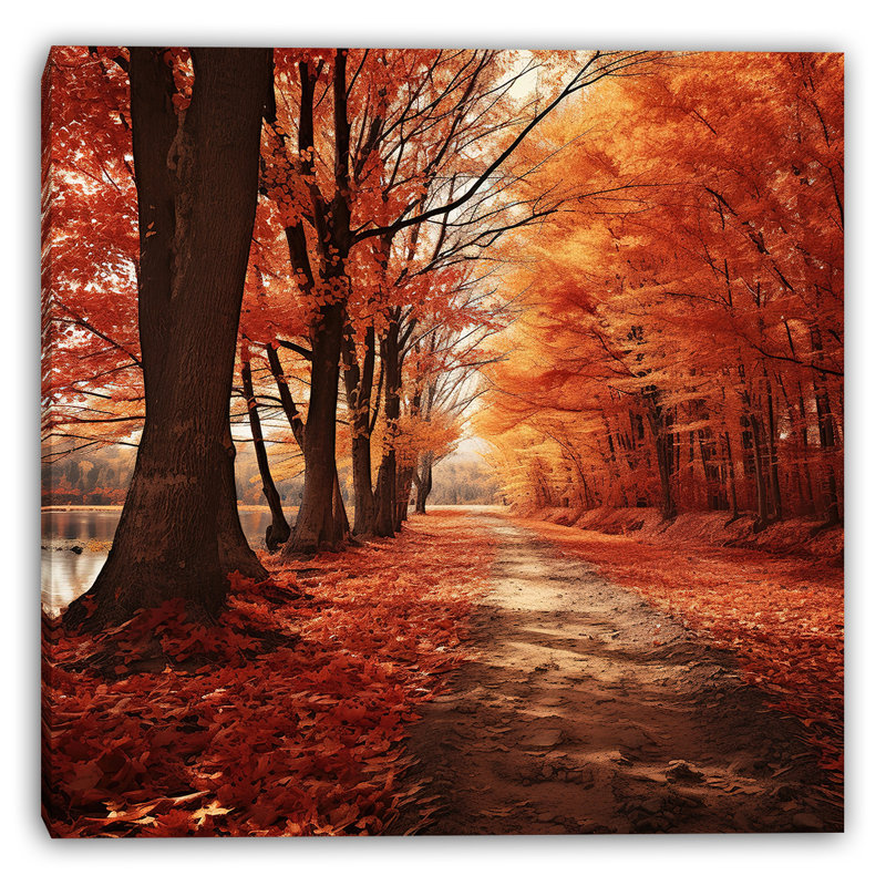 «Riverbank in Red Leaves», art mural sur toile tendue, 40" H x 40" W