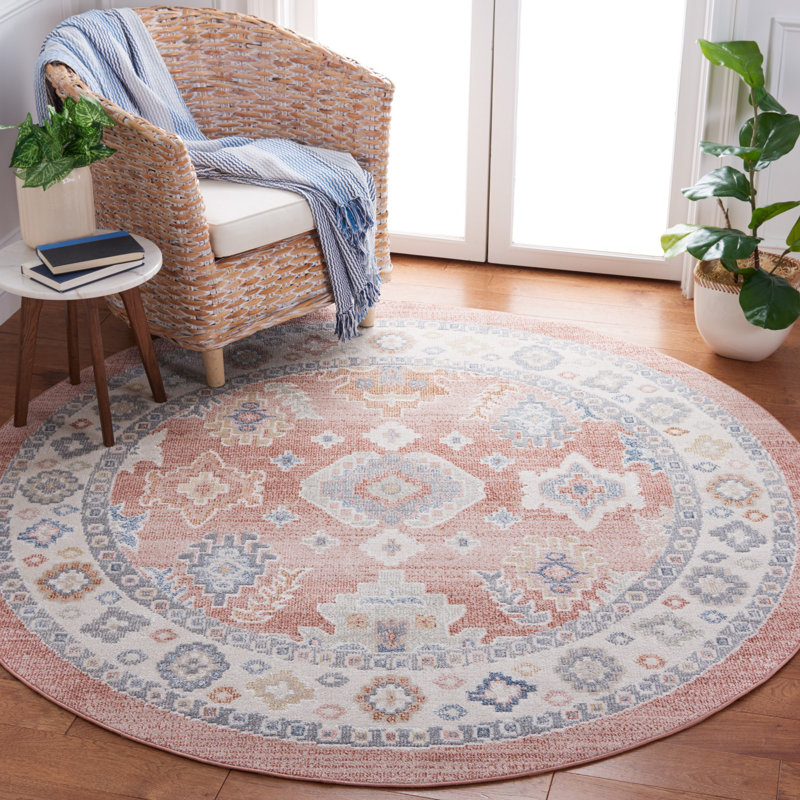 Huguenot Machine Washable Oriental Area Rug, Round 6'7"