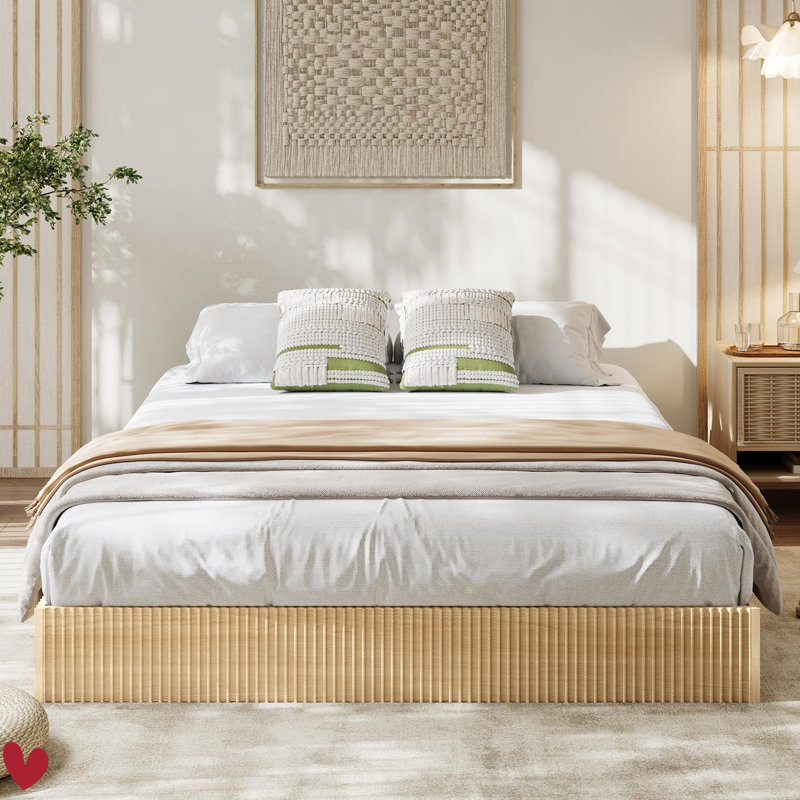 Wood Bed Frame, Wooden Platform Bed w/Fluted Design, Bed Frame with Study Support, Easy Assembly No Box Spring Needed