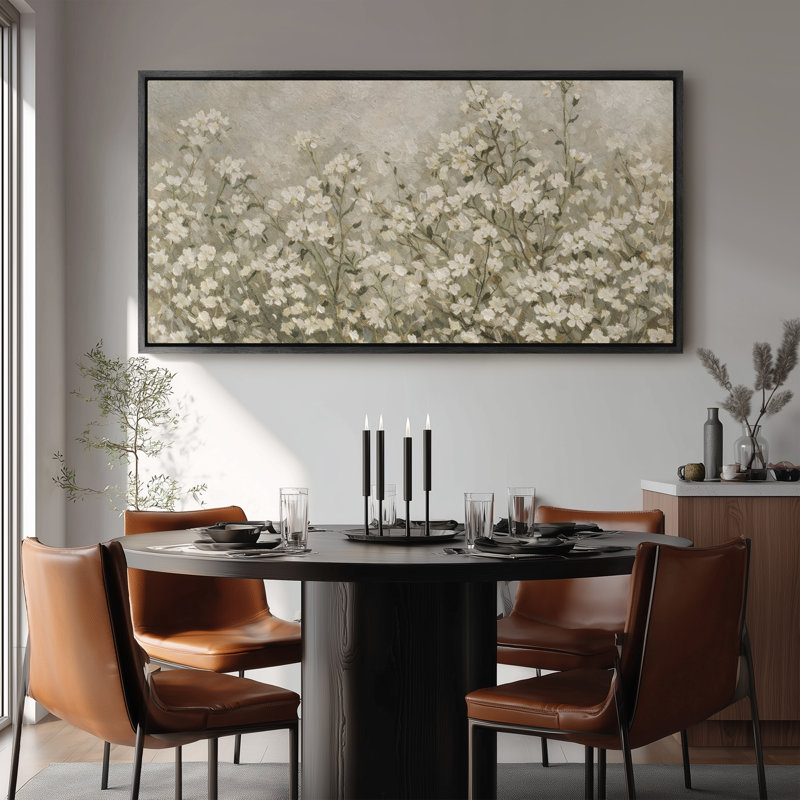 Art mural encadré sur toile - Champ de fleurs sauvages blanc doux dans une palette neutre et calme - 16 po x 24 po, 24 po x 36 po